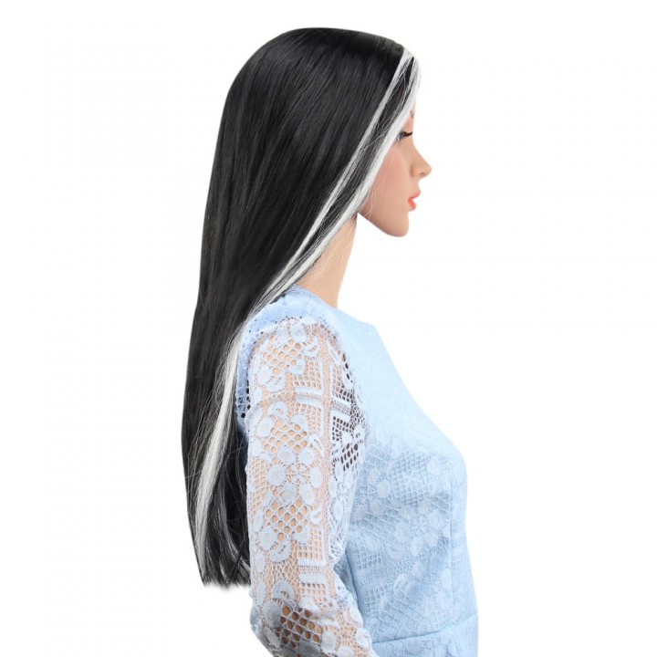 Long Straight Mixed Colors Black White Wigs Hallow