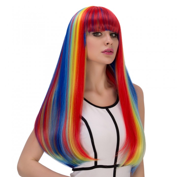 70CM Synthetic Cosplay Rainbow Color Long Full Ban