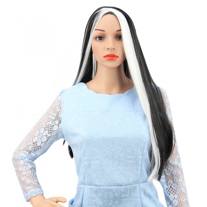 Long Straight Mixed Colors Black White Wigs Hallow