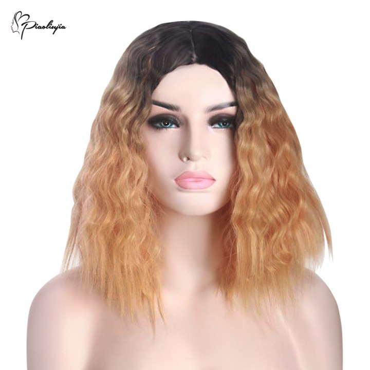 Piaoliujia Black Orange Wig Curly Wavy Synthetic H