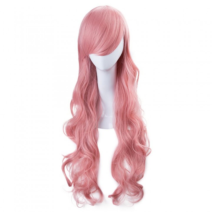 75cm Long Soft Pink Hair Curly Wavy Wigs Cosplay M