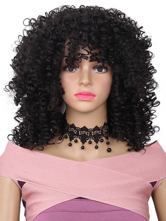 Medium Fluffy Afro Kinky Curly Synthetic Wig