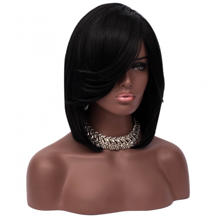Medium Side Part Straight Feathered Bob Synthetic