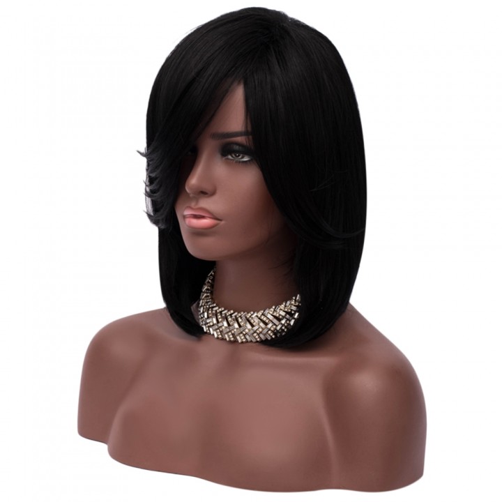 Medium Side Part Straight Feathered Bob Synthetic