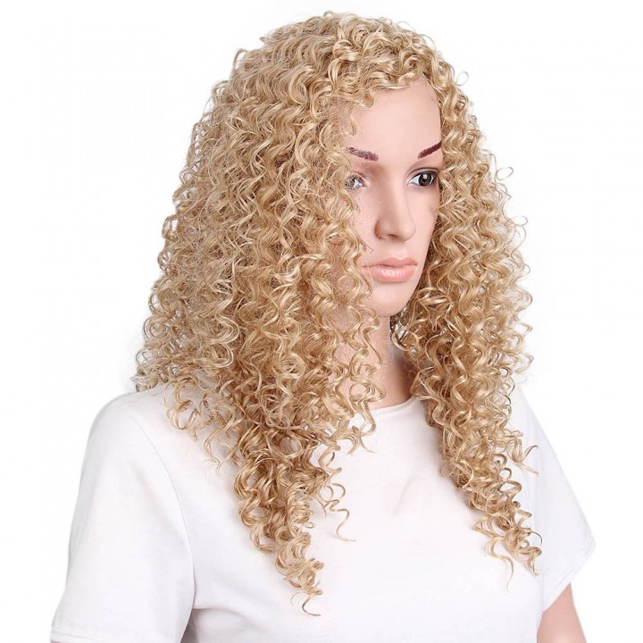 Afro Kinky Curly Long Hair Synthetic Light Blonde