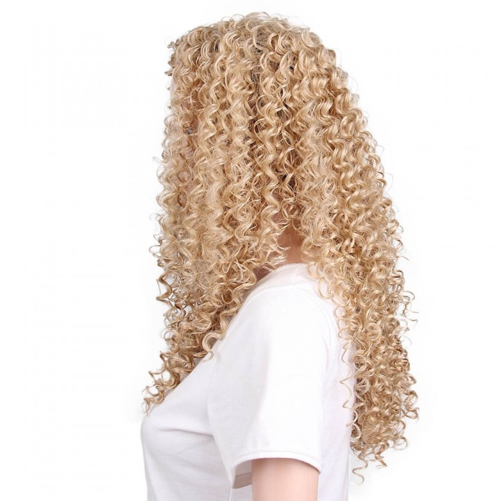 Afro Kinky Curly Long Hair Synthetic Light Blonde