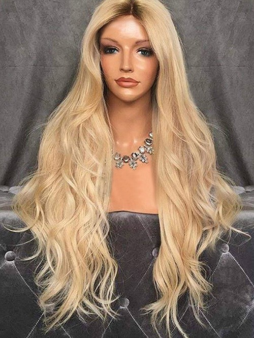 Long Wavy Capless Synthetic Wig with Center Partin