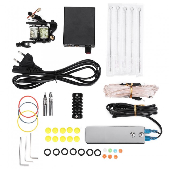Complete Tattoo Kit Equipment Machine Needles Powe