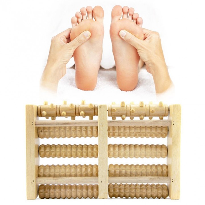 Dual Wooden Foot Massager Roller Reflexology Relax Stress Relief Foot Care