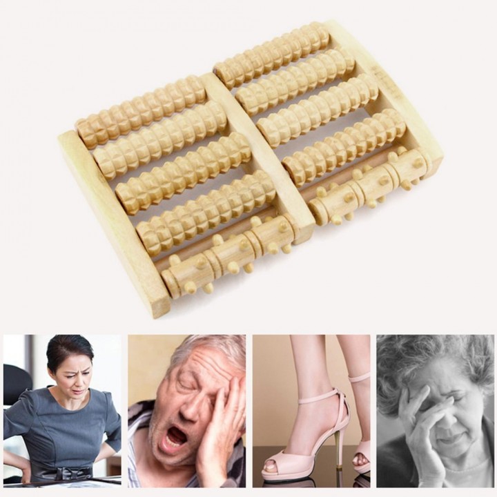 Dual Wooden Foot Massager Roller Reflexology Relax Stress Relief Foot Care