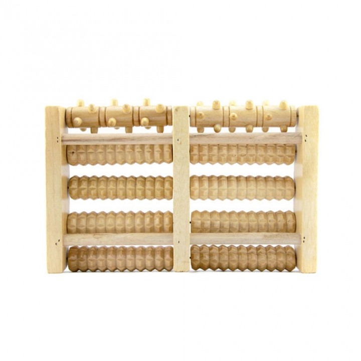 Dual Wooden Foot Massager Roller Reflexology Relax Stress Relief Foot Care