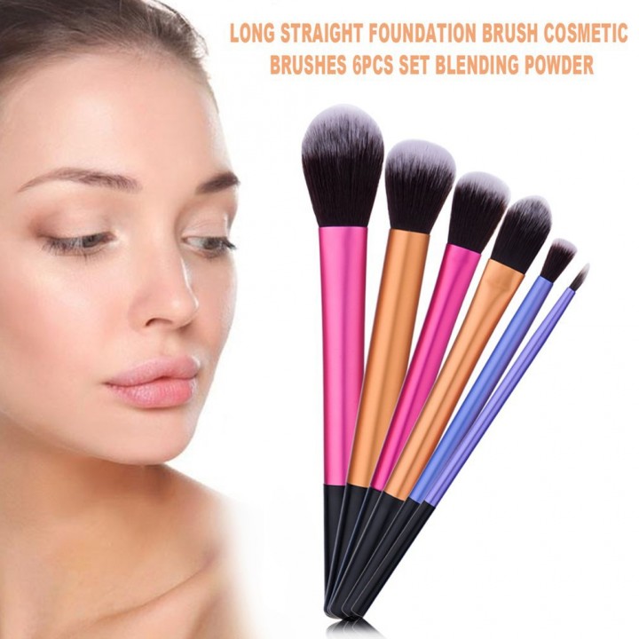Long Straight Foundation Brush Cosmetic Brushes 6pcs Set Blending Powder