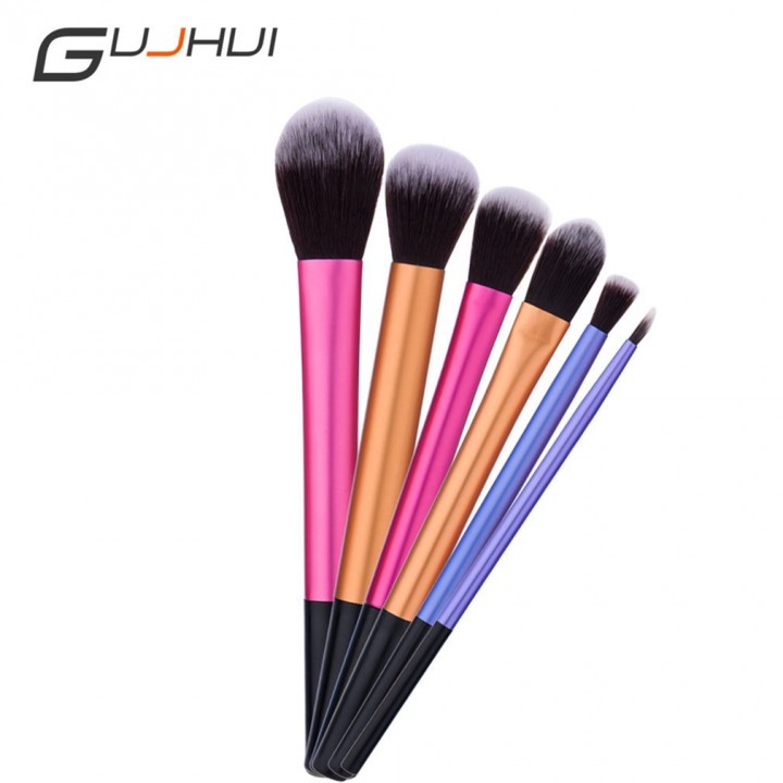 Long Straight Foundation Brush Cosmetic Brushes 6pcs Set Blending Powder