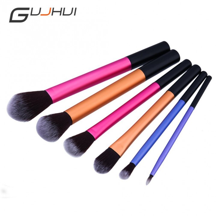 Long Straight Foundation Brush Cosmetic Brushes 6pcs Set Blending Powder