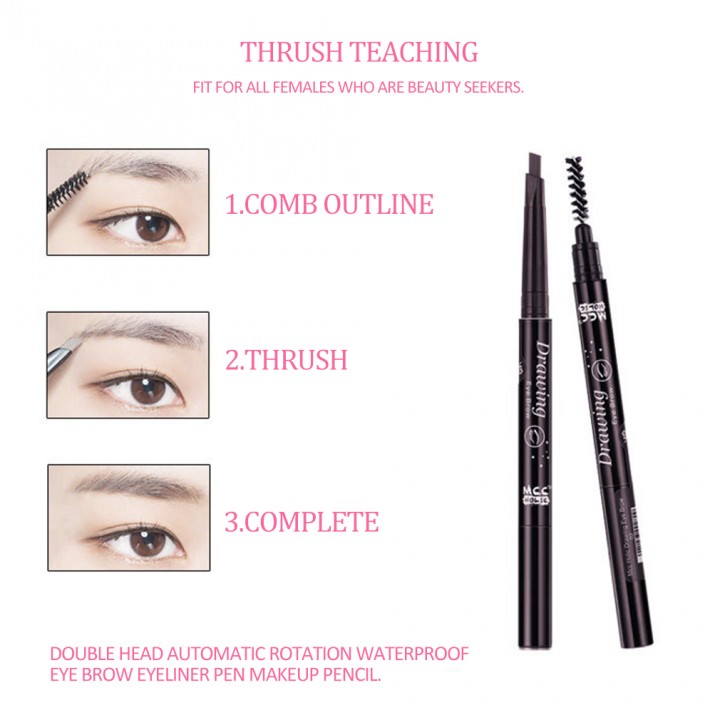 Double Head Automatic Rotation Waterproof Eye Brow Eyeliner Pen Makeup Pencil view 4