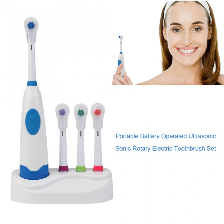 Portable Battery Operated Ultrasonic Sonic Rotary Electric Toothbrush Set