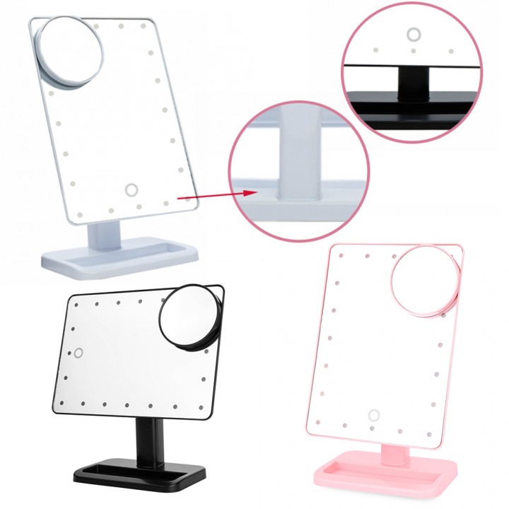 Magnifier LED Touch Screen Makeup Mirror Portable 20 LEDs Lighted Cosmetic