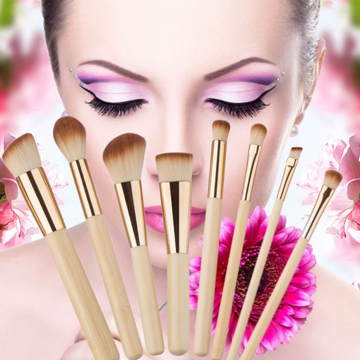 8PCS Professional Golden Tube Makeup Brushes Facial Daily Makeup Tools