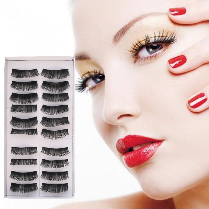 10 Pairs Thick False Eyeflashes Dense Fake Lashes Individual Black view 3