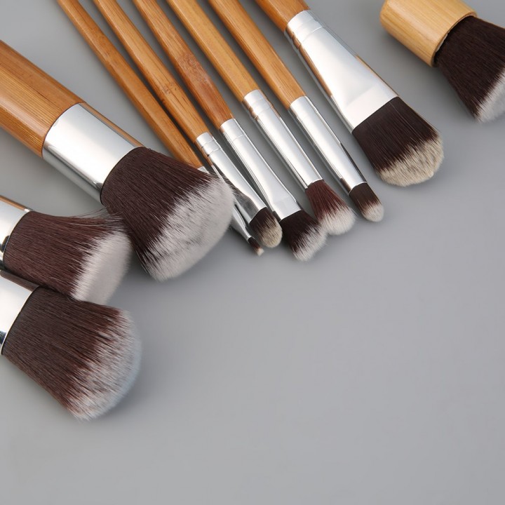 11 Pieces Makeup Brush Set with A Cloth Bag Comestic Brushes Wooden Bamboo