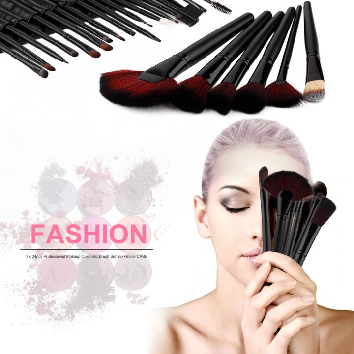 24Pcs Cosmetic Brush Foundation Powder Eyeshadow Brushes Set with Puff