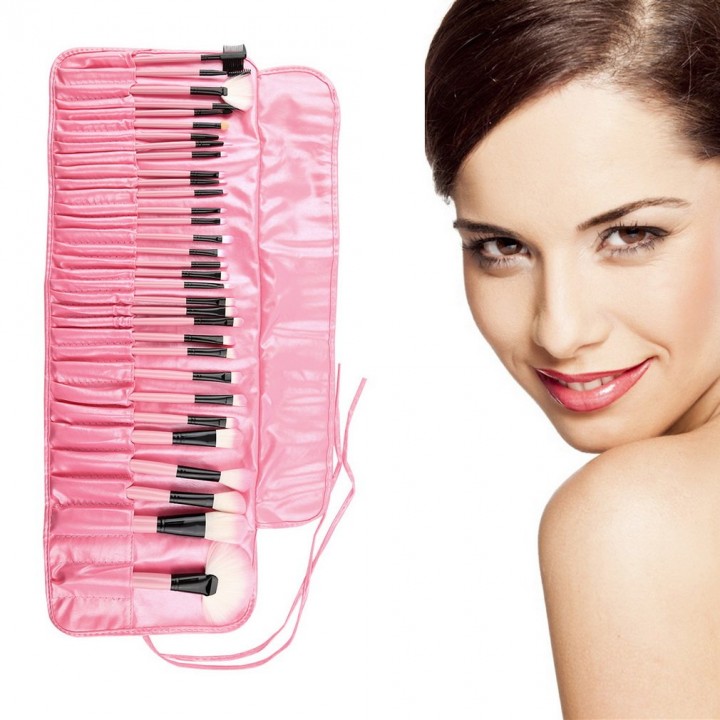 Pink Pro 32Pcs Superior Soft Cosmetic Makeup Brush Set Kit + Pouch Bag