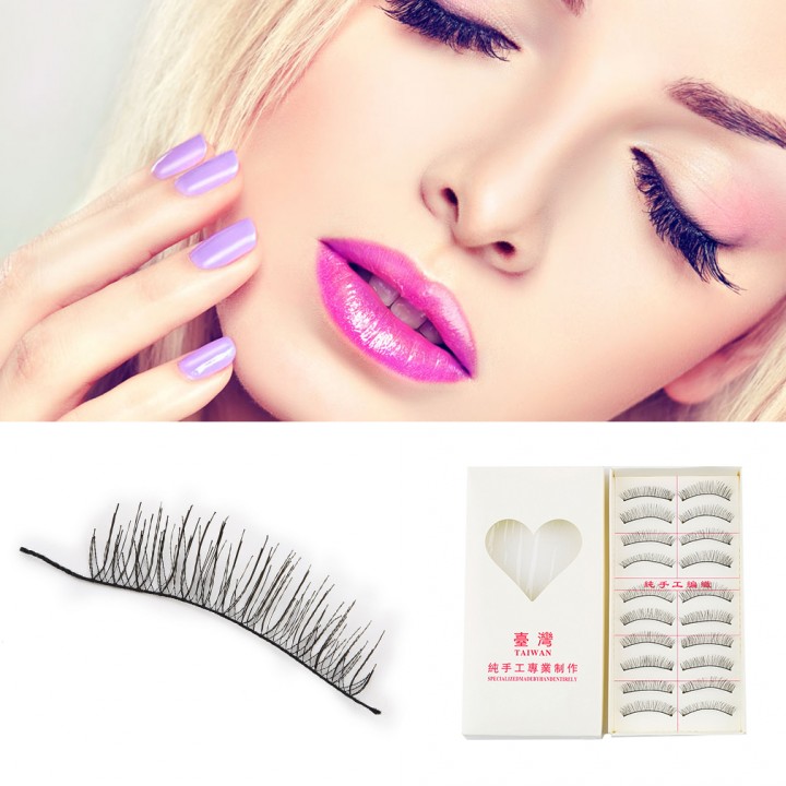 1set/10 Pairs Handmade Fake False Eyelash Lashes Natural Transparent Black view 3