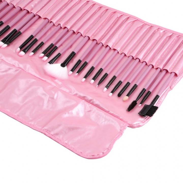 PINK Pro 32Pcs Pouch Bag Case Superior Soft Cosmetic Makeup Brush Set Kit