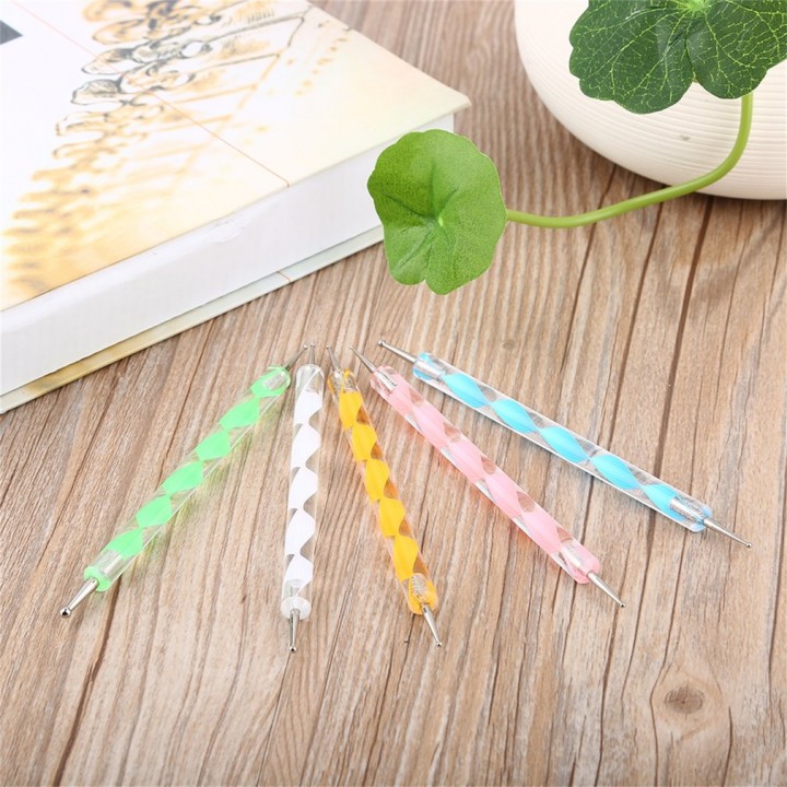 5pcs 1 Set 2-Way Dotting Pen Marbleizing Tool Nail Art Design Dot Paint Tools