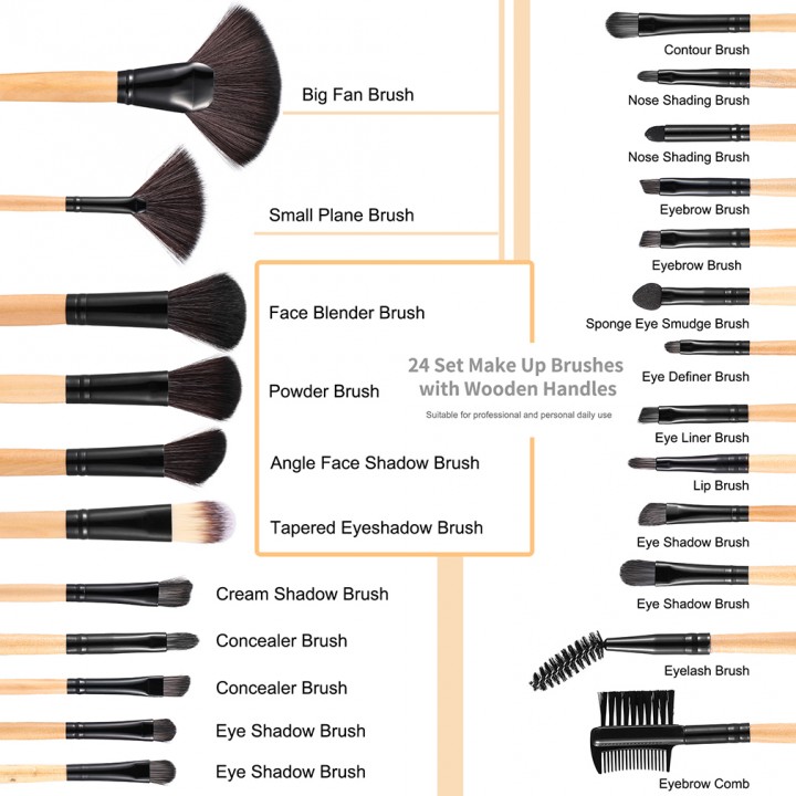 Pro 24 Pcs Makeup Brush Cosmetic Tool Kit Eyeshadow Powder Brush Set + Case