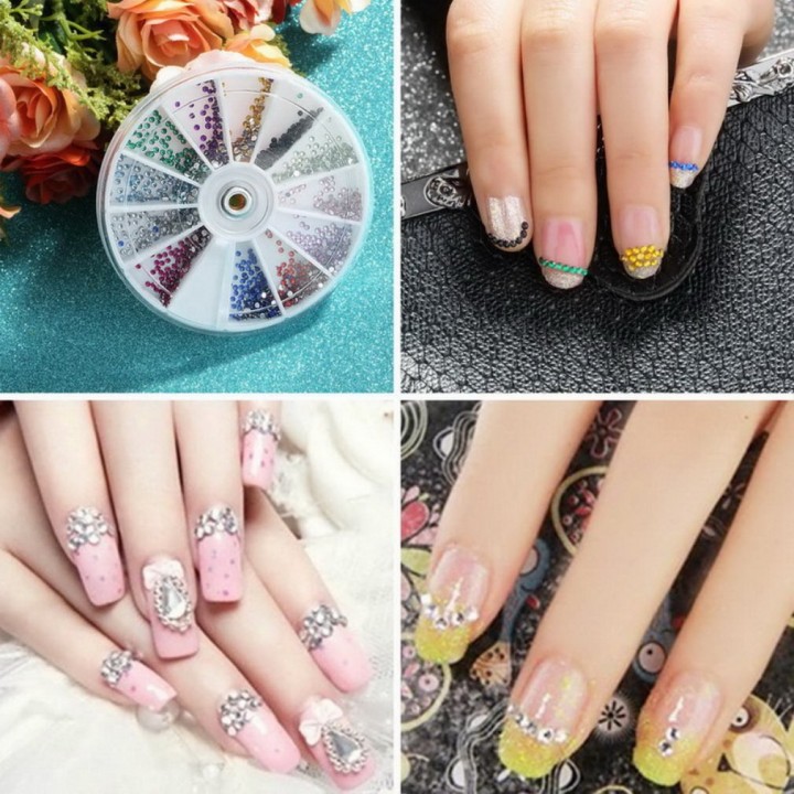 12 Colors Super Shiny 1.5mm 3600pcs Nail Art 3D DIY Rhinestones Decoration
