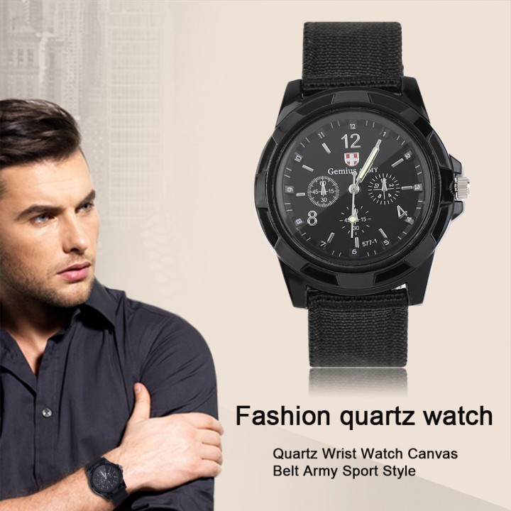 Unisex Men Women Luminous Quartz Wrist Watch Canvas Belt Army Sport Style