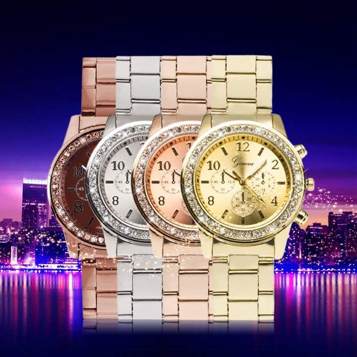 Geneva Bling Crystal Women Girl Unisex Stainless Steel Quartz Wrist Watch