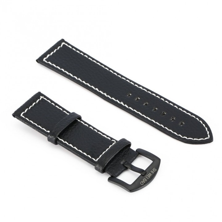 Men PU Leather Military Watch Strap Watch Band Stainless Steel Buckle 24MM