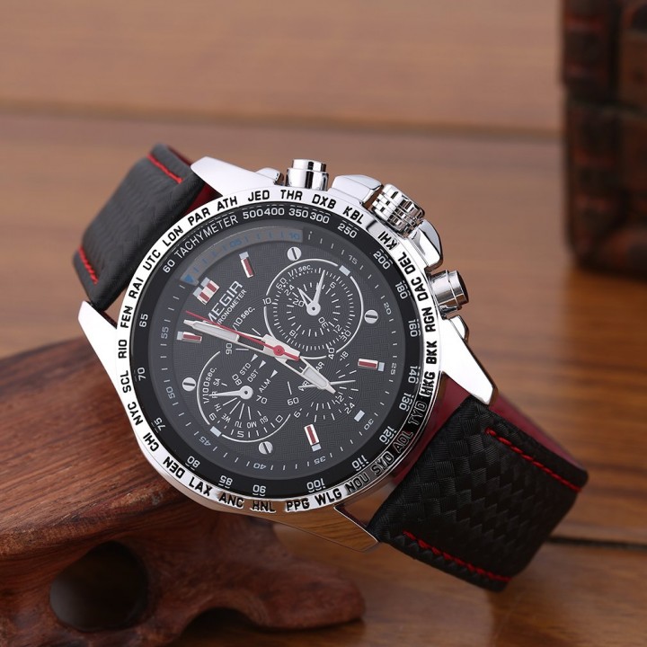 MEGIR Fashion Men's Casual Watch Quartz Watch Leather Band Wristwatch