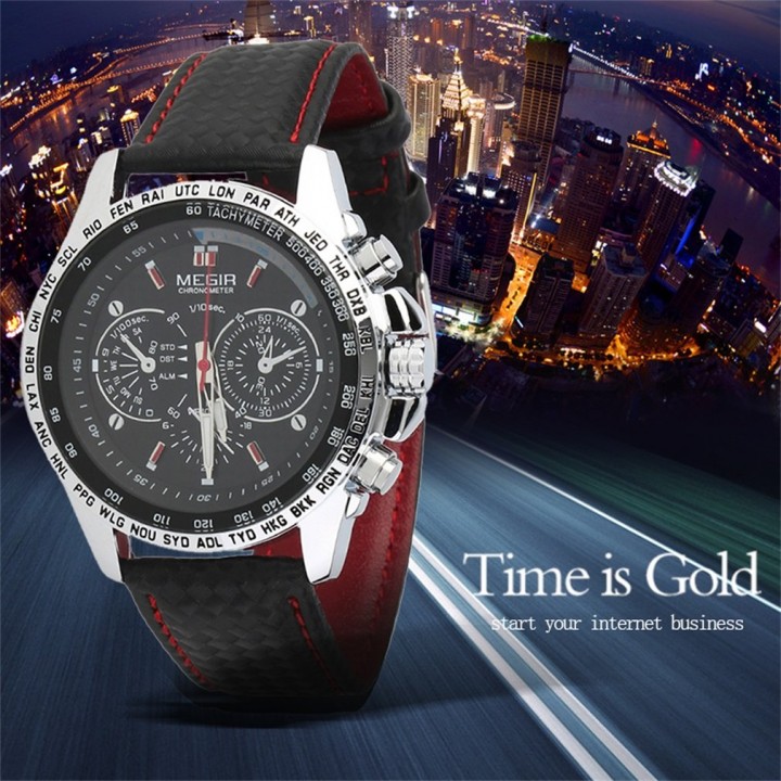 MEGIR Fashion Men's Casual Watch Quartz Watch Leather Band Wristwatch
