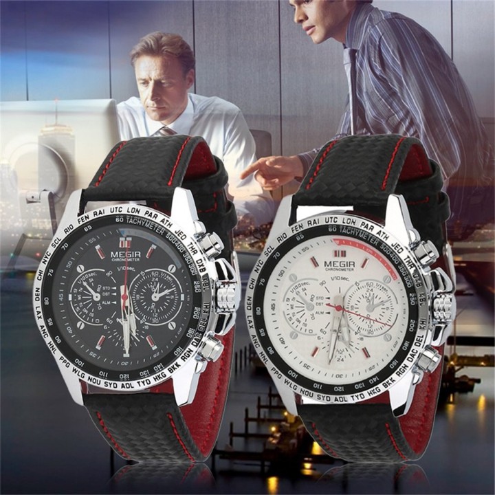 MEGIR Fashion Men's Casual Watch Quartz Watch Leather Band Wristwatch