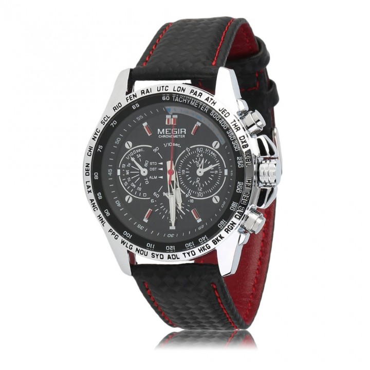 MEGIR Fashion Men's Casual Watch Quartz Watch Leather Band Wristwatch