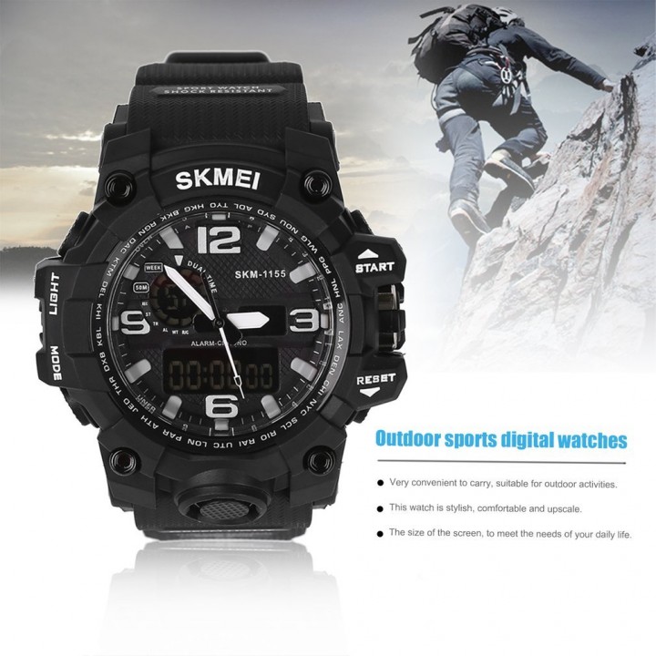 Skmei Waterproof Dual Time Digital Sports Watch Shock Resistant PU Strap Watch
