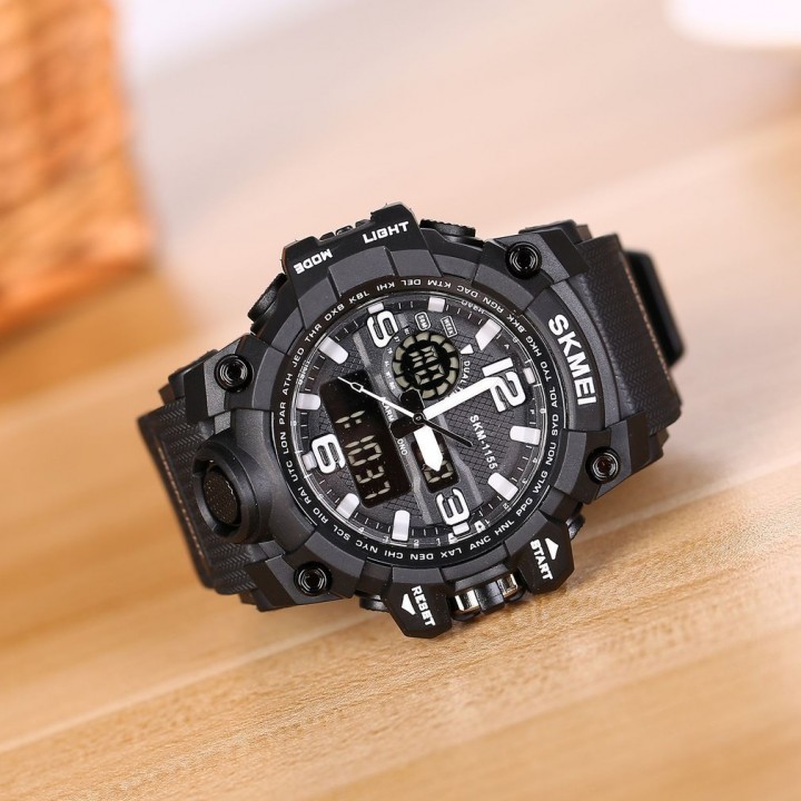 Skmei Waterproof Dual Time Digital Sports Watch Shock Resistant PU Strap Watch