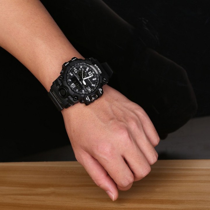 Skmei Waterproof Dual Time Digital Sports Watch Shock Resistant PU Strap Watch