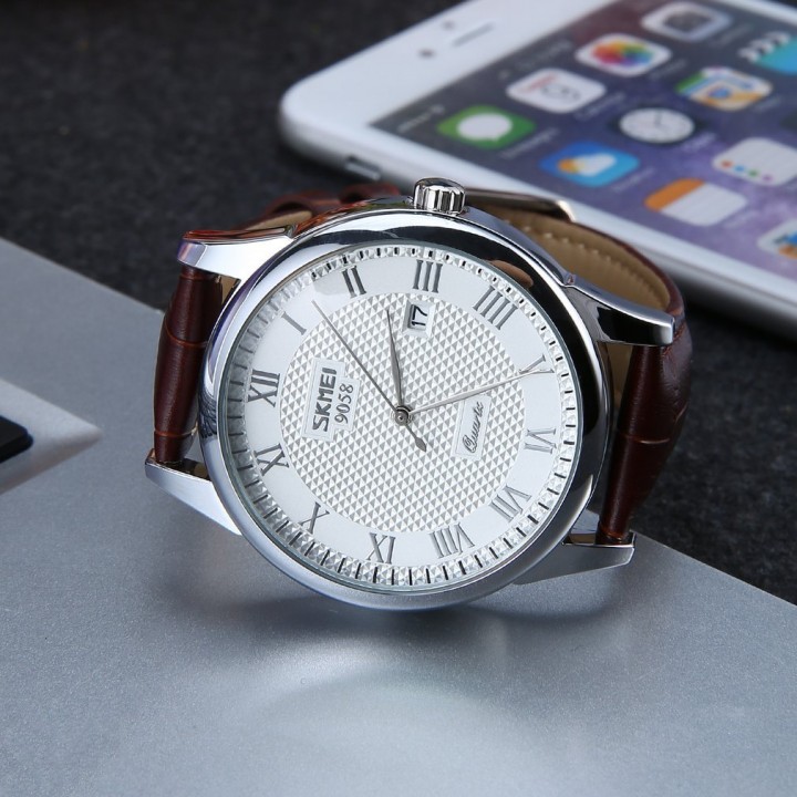 9058 Skmei Man Waterproof Boutique Quartz Watch Leather Strap Big Size