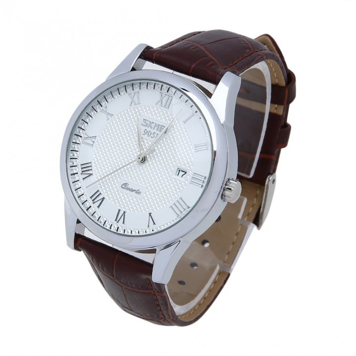 9058 Skmei Man Waterproof Boutique Quartz Watch Leather Strap Big Size