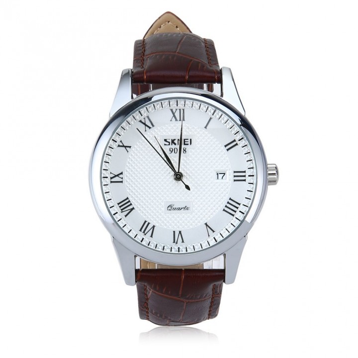 9058 Skmei Man Waterproof Boutique Quartz Watch Leather Strap Big Size