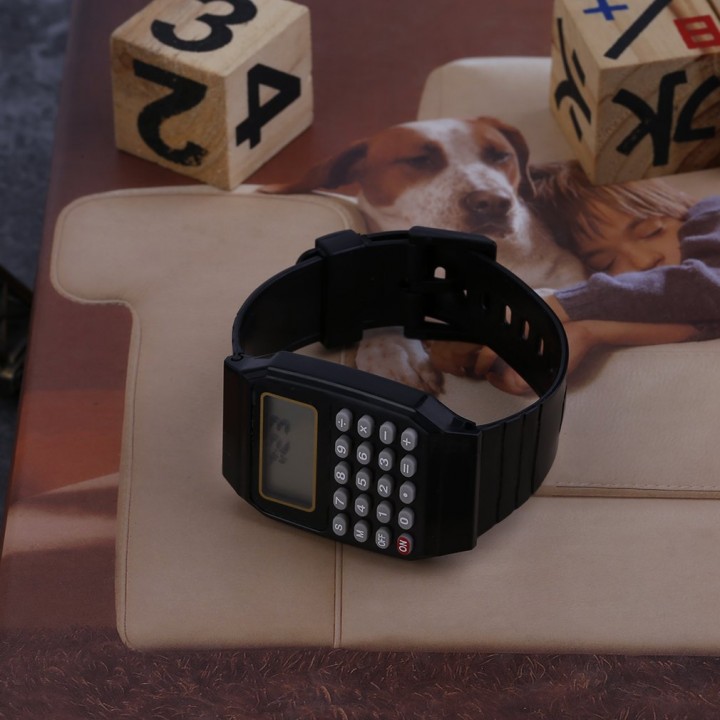 Students Calculator Digital Watch Solid Color Silicone Calculator Wrist Watch