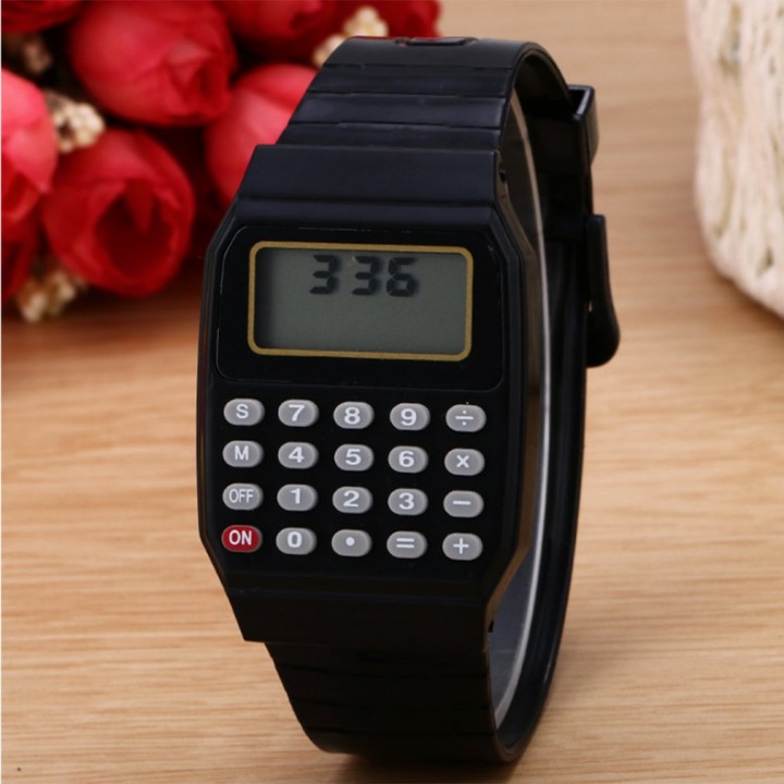 Students Calculator Digital Watch Solid Color Silicone Calculator Wrist Watch