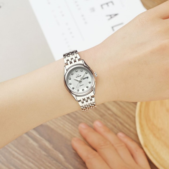 Women Waterproof Quartz Rhinestone Watch Premium Steel Strap With Calendar