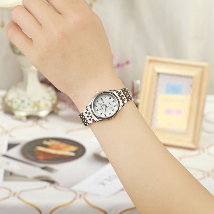 Women Waterproof Quartz Rhinestone Watch Premium Steel Strap With Calendar