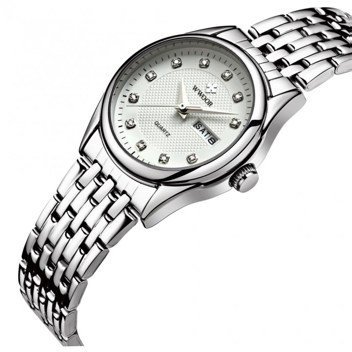 Women Waterproof Quartz Rhinestone Watch Premium Steel Strap With Calendar