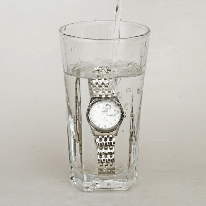 Women Waterproof Quartz Rhinestone Watch Premium Steel Strap With Calendar